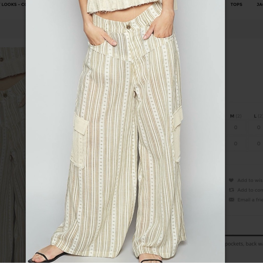 NEW - POL Striped Beige Wide-Leg Pants
